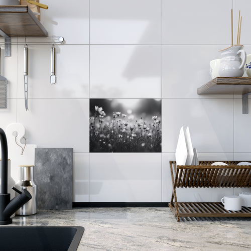 Black and White Floral Print; Design Accent Ceramic Tile