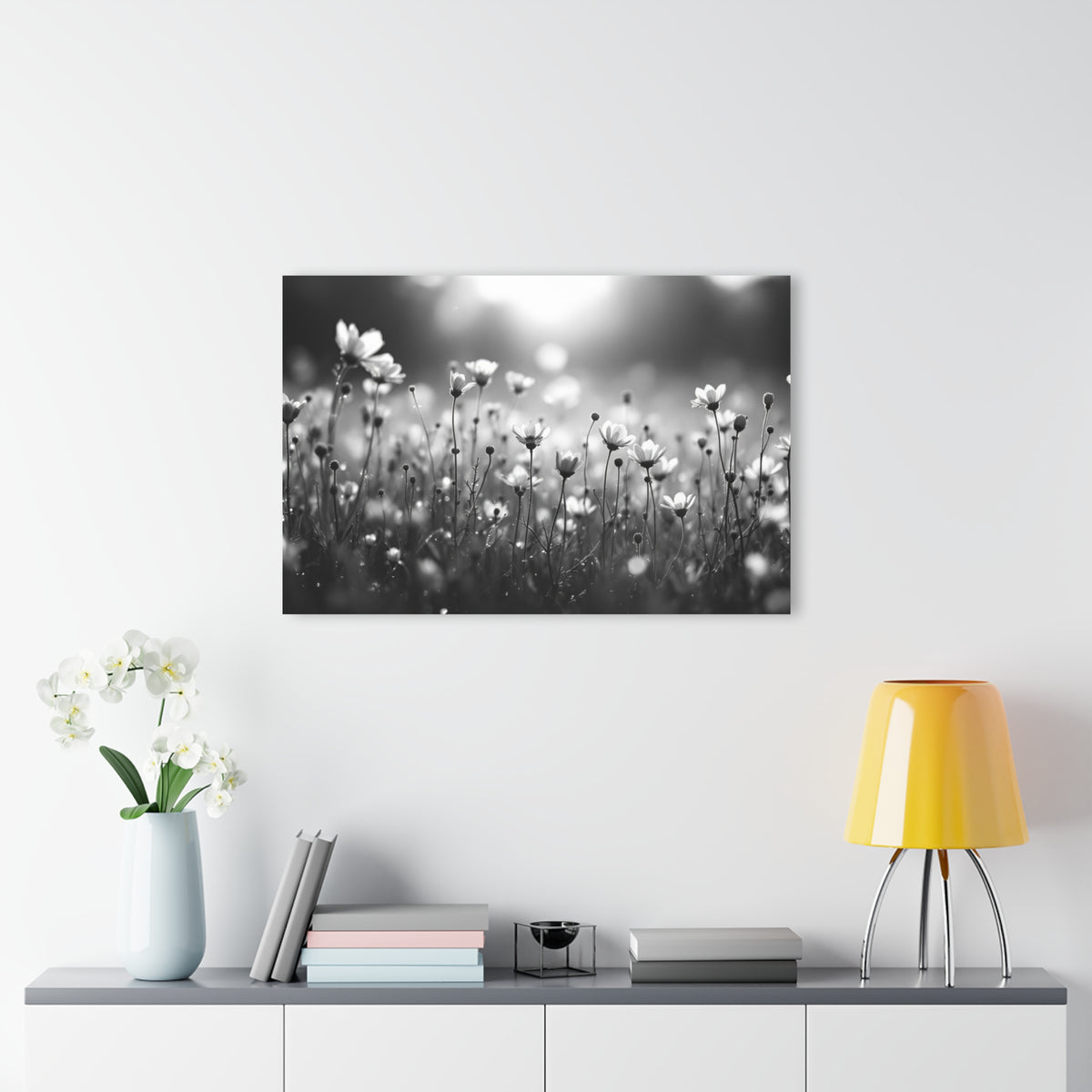 Delicate Wild Daisies Black and White Acrylic Prints (French Cleat Hanging)